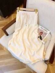 VGU1258 - SET ÁO SÁT NÁCH CỘT NƠ + CHÂN VÁY DÀI (TRẮNG)