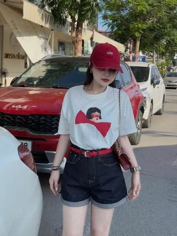 TB8902 - SET ÁO THUN CÔ GÁI NƠ + QUẦN SHORT JEAN (KÈM NỊT)