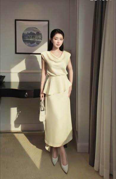 VGU1276 - SET ÁO CỔ ĐỔ + CHÂN VÁY DÀI KEM (KÈM TAG)