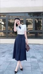 KS1247 - SET ÁO SƠMI TRẮNG + CHÂN VÁY DÀI XANH ĐEN (KÈM KHĂN)