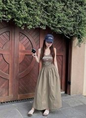 TQ4558 - ĐẦM 2 DÂY IN CHỮ PHỐI TÙNG (NÂU)