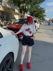 TB8902 - SET ÁO THUN CÔ GÁI NƠ + QUẦN SHORT JEAN (KÈM NỊT)