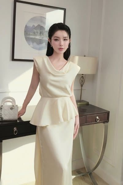 VGU1276 - SET ÁO CỔ ĐỔ + CHÂN VÁY DÀI KEM (KÈM TAG)