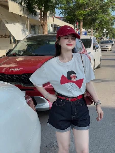 TB8902 - SET ÁO THUN CÔ GÁI NƠ + QUẦN SHORT JEAN (KÈM NỊT)