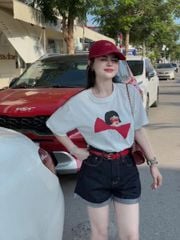 TB8902 - SET ÁO THUN CÔ GÁI NƠ + QUẦN SHORT JEAN (KÈM NỊT)