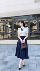 KS1247 - SET ÁO SƠMI TRẮNG + CHÂN VÁY DÀI XANH ĐEN (KÈM KHĂN)