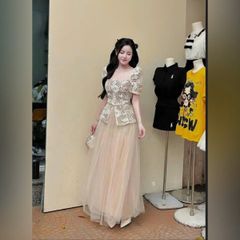 VGU1287 - SET ÁO REN CỔ VUÔNG + CHÂN VÁY DÀI XÒE CAOCAP