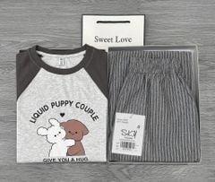 SKY9174 - SET BỘ ÁO THUN IN PUPPY - QUẦN SỌC DÀI ( MÀU XÁM )