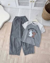 SKY9174 - SET BỘ ÁO THUN IN PUPPY - QUẦN SỌC DÀI ( MÀU XÁM )