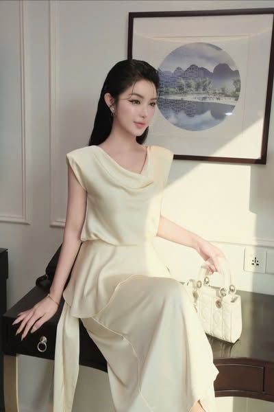 VGU1276 - SET ÁO CỔ ĐỔ + CHÂN VÁY DÀI KEM (KÈM TAG)