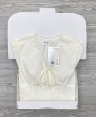 KS1259 - ÁO LINEN PHỐI NƠ KEM (ÁO LẺ)