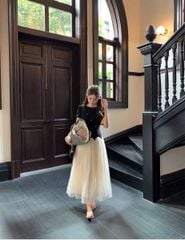 KS1256 - ĐẦM THIẾT KẾ ĐÍNH ĐÁ TÙNG XÒE - MÀU ĐEN