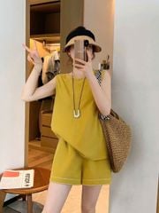 TB9024 - SET NGẮN LƯNG PHỐI NÚT XẺ TÀ SAU - MÀU VÀNG