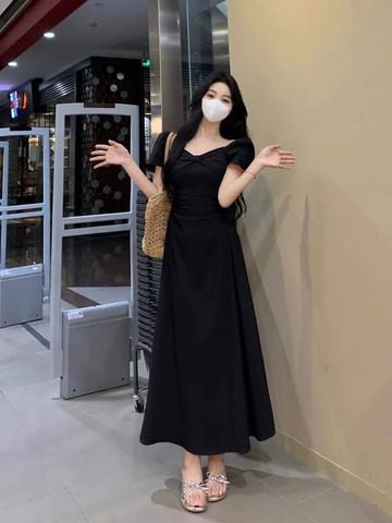VGU1324 - ĐẦM DÀI PHỐI NGỰC - MÀU ĐEN