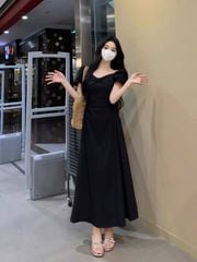 VGU1324 - ĐẦM DÀI PHỐI NGỰC - MÀU ĐEN