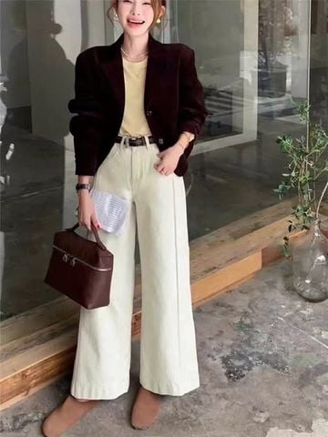 TB9158 - QUẦN DÀI ỐNG RỘNG KEM - QUẦN LẺ (KÈM NỊT)