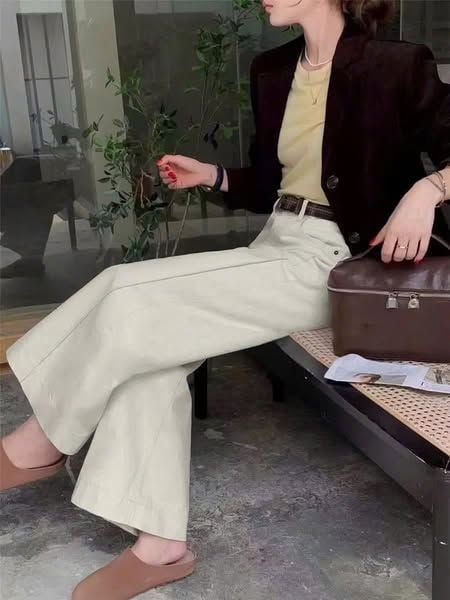 TB9158 - QUẦN DÀI ỐNG RỘNG KEM - QUẦN LẺ (KÈM NỊT)