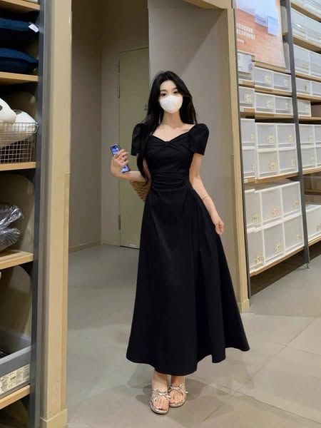 VGU1324 - ĐẦM DÀI PHỐI NGỰC - MÀU ĐEN
