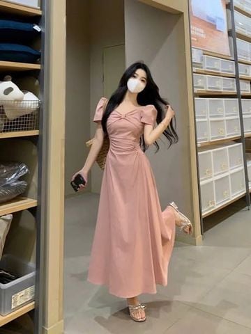 VGU1323 - ĐẦM DÀI PHỐI NGỰC - MÀU HỒNG
