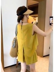 TB9023 - SET NGẮN LƯNG PHỐI NÚT XẺ TÀ SAU - MÀU ĐEN