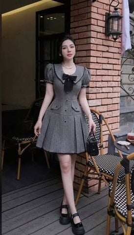 VGU1314 - ĐẦM NGẮN CHẤM BI PHỐI NƠ (XÁM)