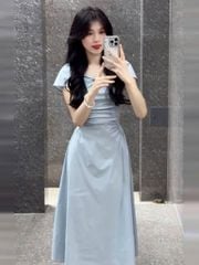 VGU1325 - ĐẦM DÀI PHỐI NGỰC - MÀU XANH