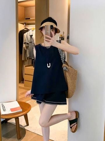 TB9023 - SET NGẮN LƯNG PHỐI NÚT XẺ TÀ SAU - MÀU ĐEN