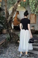 TQ4584 - ĐẦM ĐEN PHỐI TÙNG KEM