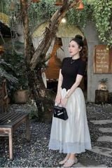 TQ4584 - ĐẦM ĐEN PHỐI TÙNG KEM