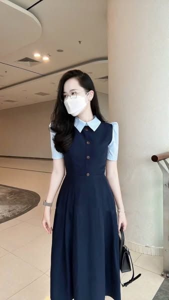 KS1278 - ĐẦM KIỂU SƠMI XANH ĐEN