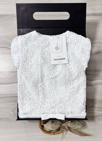 VGU1318 - ĐẦM NGẮN REN KÈM DÂY (TRẮNG)