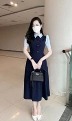 KS1278 - ĐẦM KIỂU SƠMI XANH ĐEN