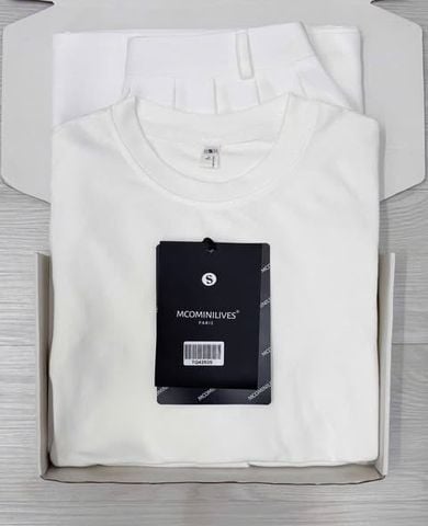 TQ4593 - SET ÁO THUN TAY DÀI + CHÂN VÁY XẾP LY (FULL TRẮNG)