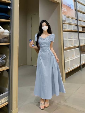 VGU1325 - ĐẦM DÀI PHỐI NGỰC - MÀU XANH