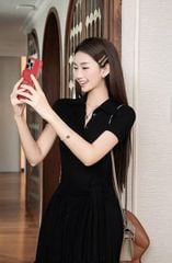 VGU1343 - ĐẦM DÀI THẮT EO PHỐI NÚT ĐEN