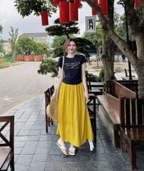 TB5848 - SET ÁO THUN XANH ĐEN + CHÂN VÁY DÀI VÀNG