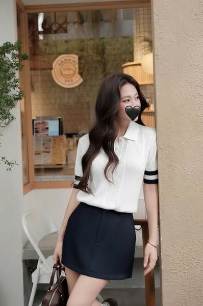 VGU1354 - ÁO LEN DỆT KIM TRẮNG PHỐI SỌC TAY (ÁO LẺ)