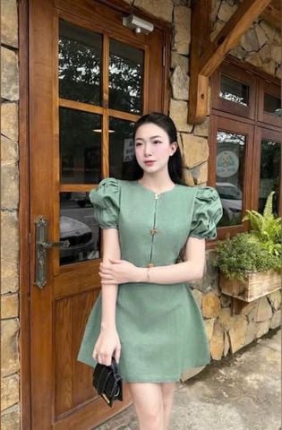 VGU1408 - ĐẦM NGẮN TAY PHỒNG XANH