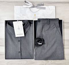 VGU1377 - SET ÁO SƠ MI TAY DÀI - QUẦN SHORT FULL XÁM ( KÈM NỊT )