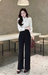 KS1294 - SET ÁO SƠMI TRẮNG PHỐI REN + QUẦN DÀI ĐEN (KÈM NỊT)