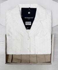 TQ4607 - SET ÁO SƠMI TAY DÀI SỌC + CHÂN VÁY XẾP LY NÂU