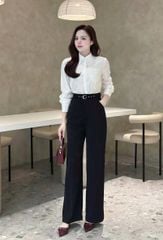 KS1294 - SET ÁO SƠMI TRẮNG PHỐI REN + QUẦN DÀI ĐEN (KÈM NỊT)