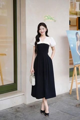 TQ4614 - ĐẦM DÀI PHỐI CỔ THÊU