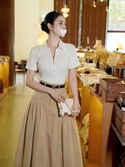 TQ4608 - SET ÁO PHỐI DÂY KÉO TRƯỚC + CHÂN VÁY DÀI  (KHÔNG KÈM NỊT)