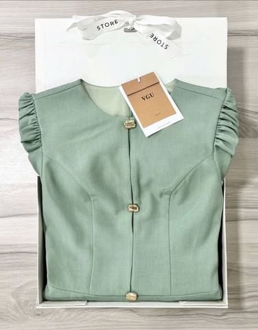 VGU1408 - ĐẦM NGẮN TAY PHỒNG XANH