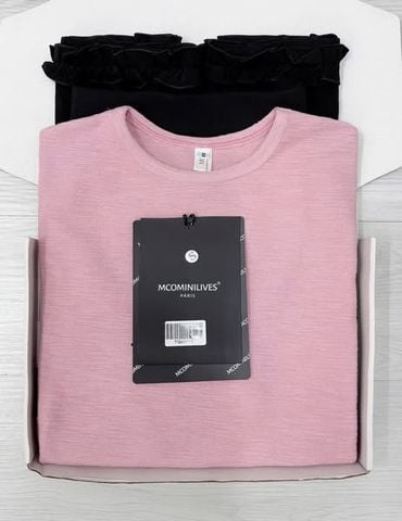 TQ4621 - SET ÁO THUN HỒNG + CHÂN VÁY ĐEN VIỀN BÈO (KHÔNG KÈM KHĂN)