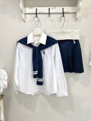 VGU1467 - SET ÁO SƠMI TRẮNG + C.VÁY XẾP LY XANH ĐEN (KÈM KHĂN CHOÀNG)