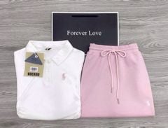 KS1347 - SET ÁO THUN BORIP TRẮNG + C.VÁY THUN UMI DÀY HỒNG