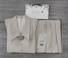 TB9223 - SET CAO CẤP PHỐI HOA, VÁY NGẮN XẾP LY - MÀU BE