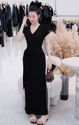 KS1361 - ĐẦM DÀI BODY THẮT EO ĐEN